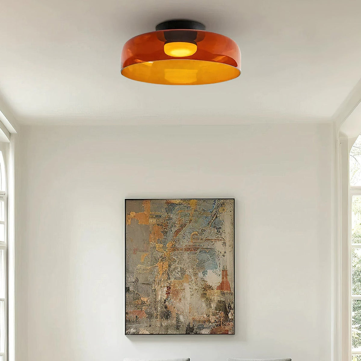 Modern layered glass ceiling light detail view
