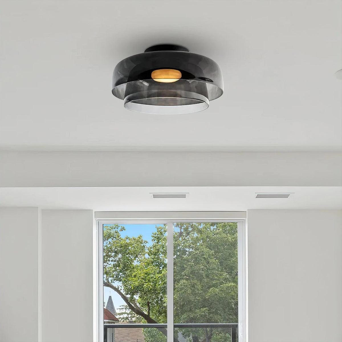 Modern layered glass ceiling light detail view