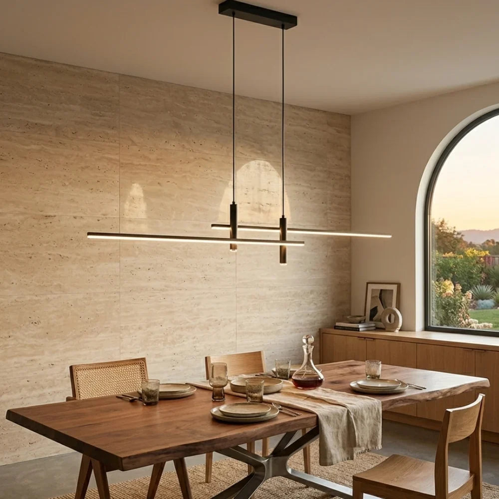 Modern linear LED pendant light with white diffuser