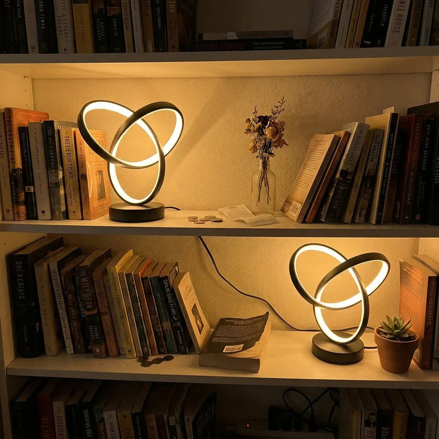 Three-ring LED lamps creating warm shelf lighting