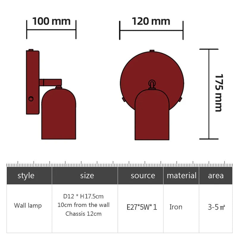 Painted iron wall spotlight with compact wall-mounted design