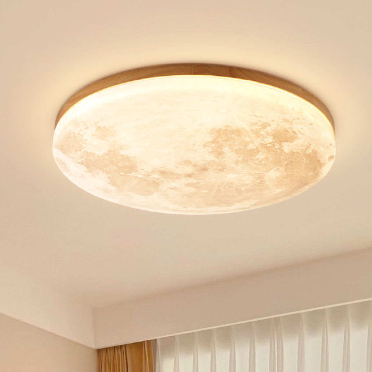 Light wood-effect moon LED flush mount ceiling light