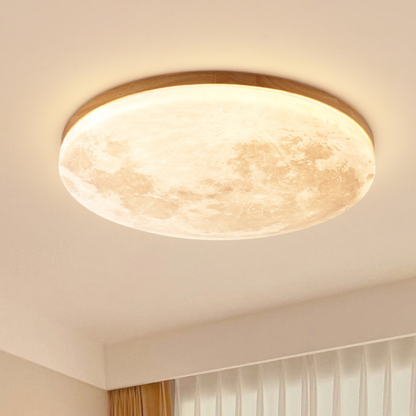 Light wood-effect moon LED flush mount ceiling light
