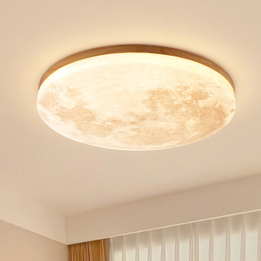 Light wood-effect moon LED flush mount ceiling light