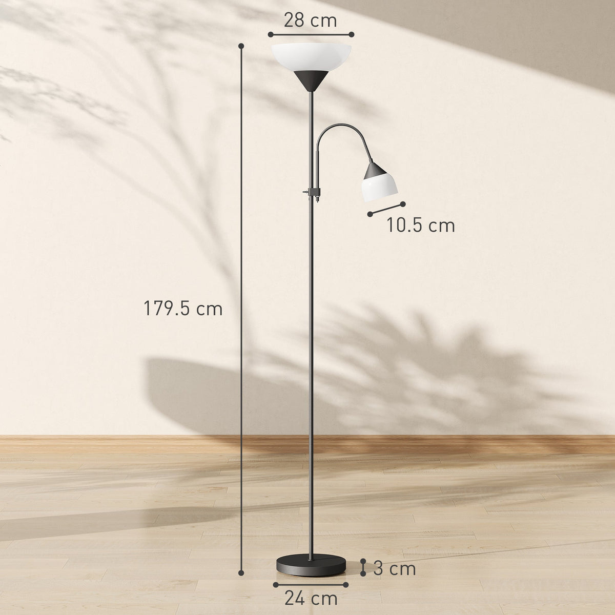 Black mother and child floor lamp with height and shade dimensions