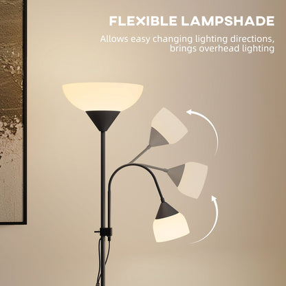 Black mother and child floor lamp showing the adjustable gooseneck arm