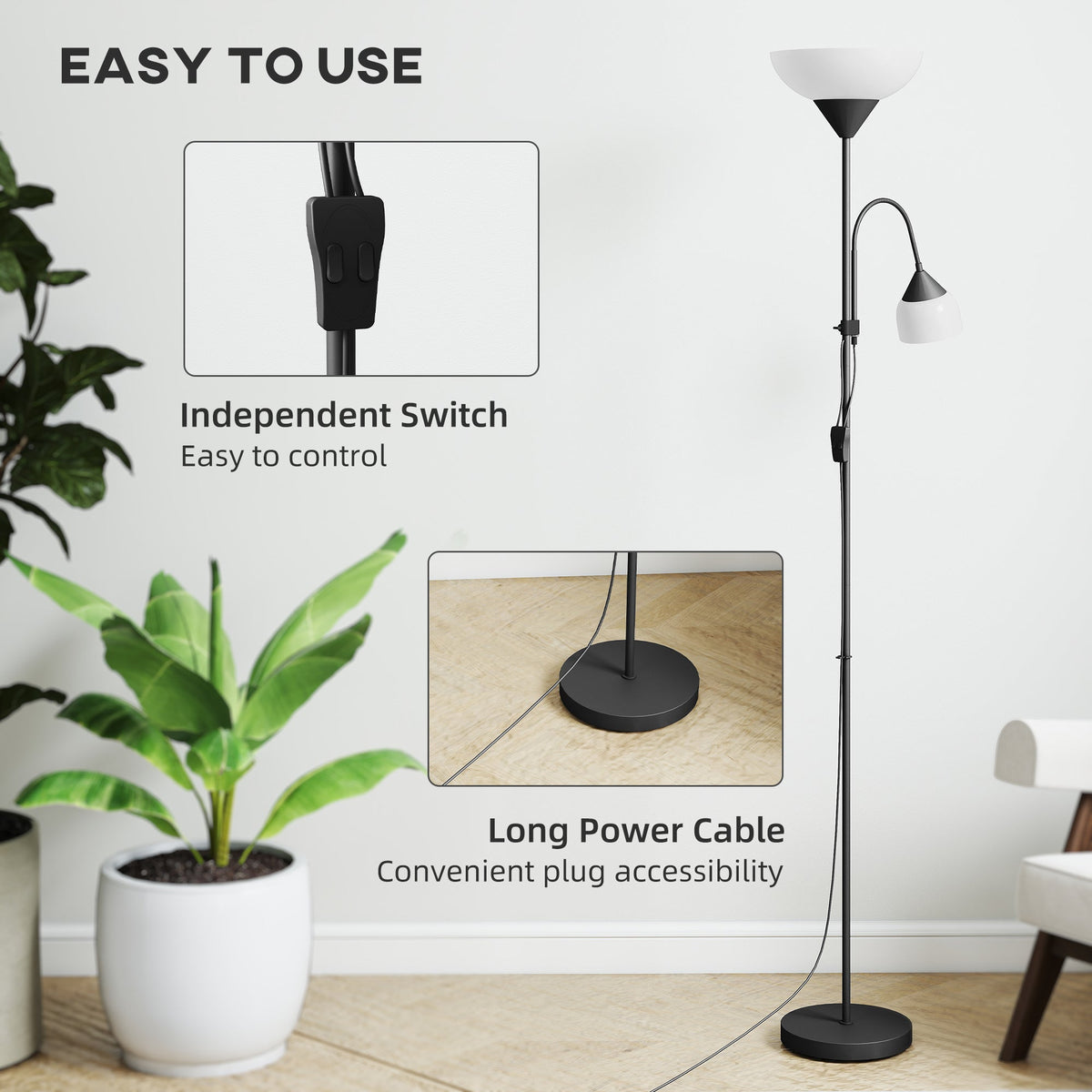 Black mother and child floor lamp with independent switches