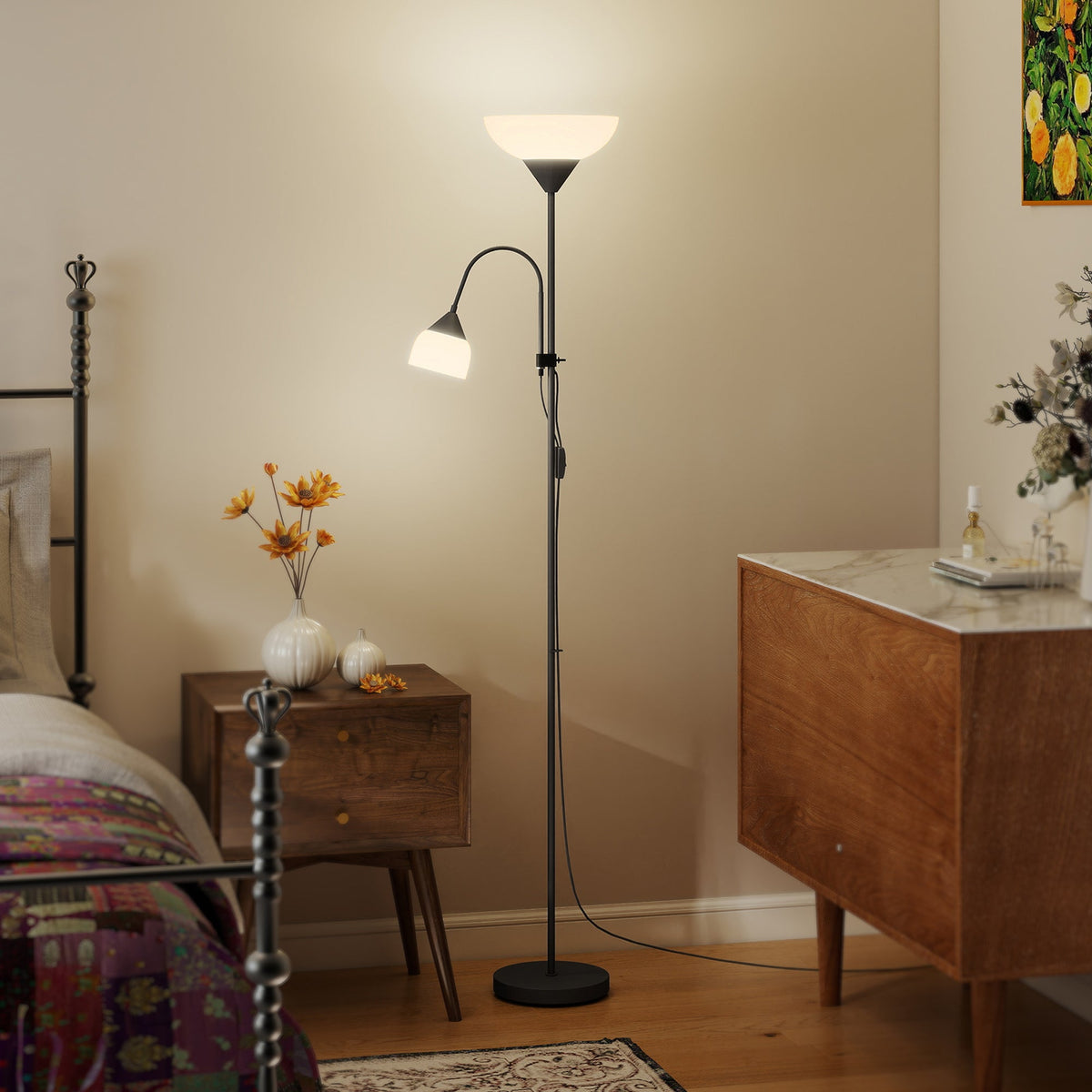 Black mother and child floor lamp with uplighter and reading light