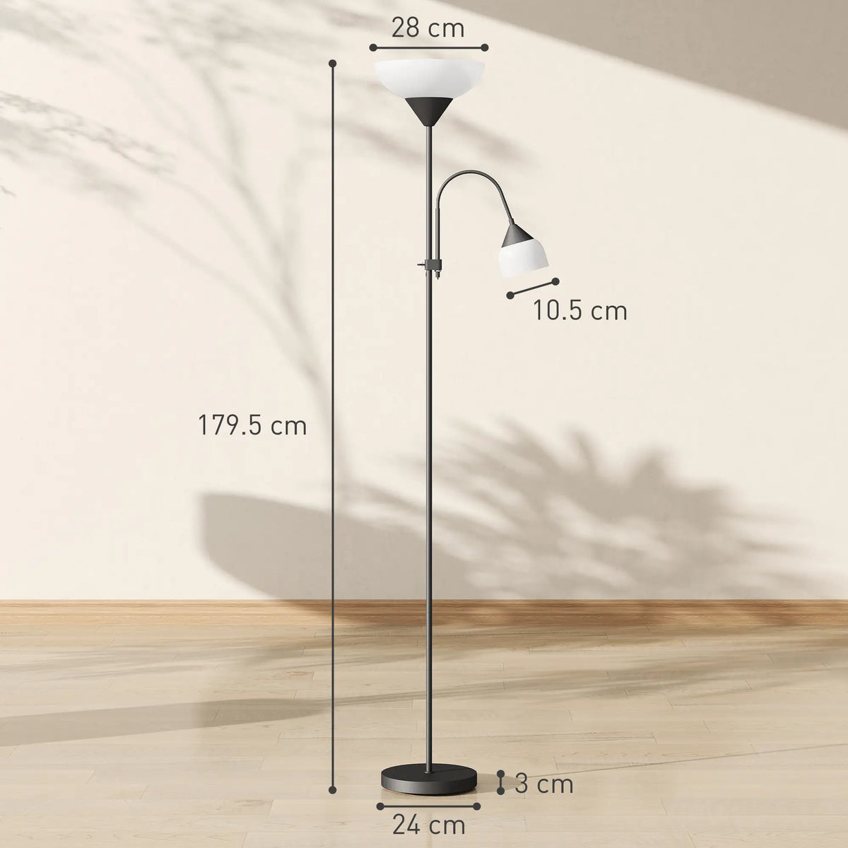 Black mother and child floor lamp with height and shade dimensions