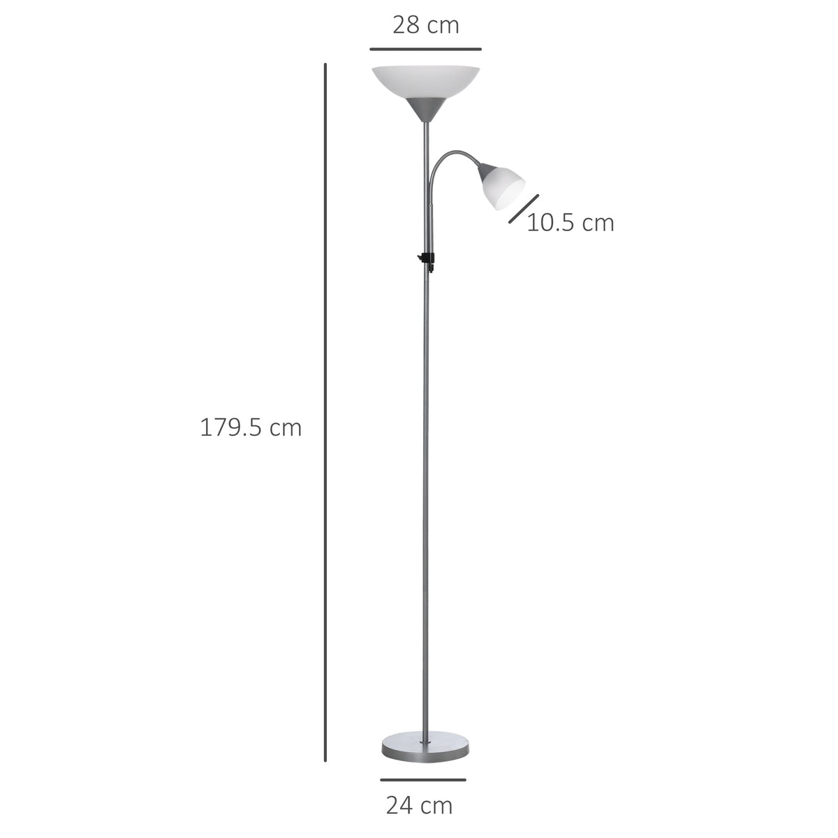 Silver tone mother and child floor lamp with height and shade dimensions