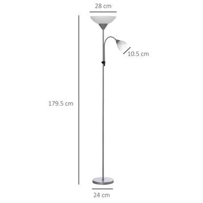Silver tone mother and child floor lamp with height and shade dimensions