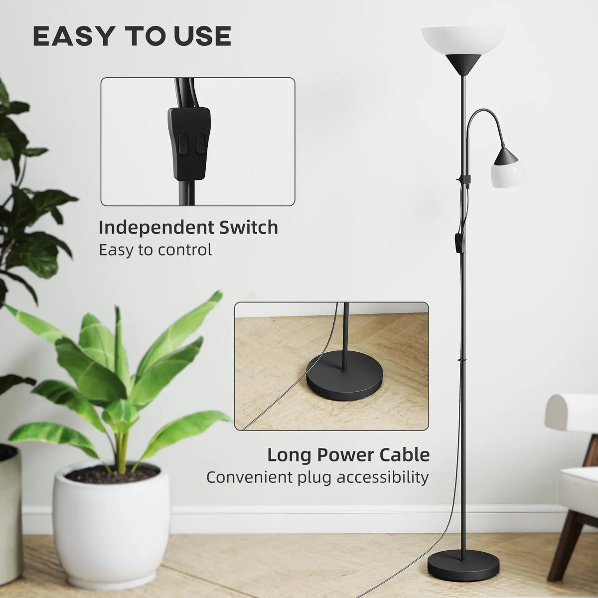 Black mother and child floor lamp with independent switches