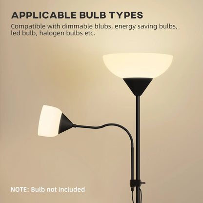 Black mother and child floor lamp with E27 and E14 bulb fittings