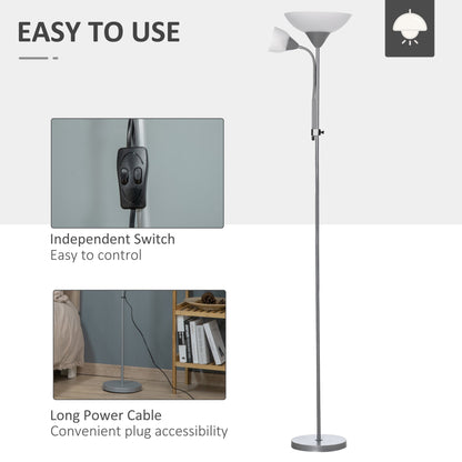 Silver tone mother and child floor lamp with independent switches