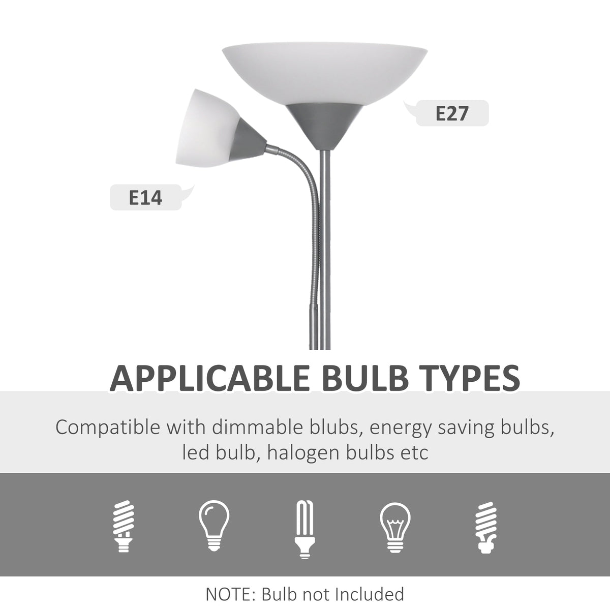 Silver tone mother and child floor lamp with E27 and E14 bulb fittings
