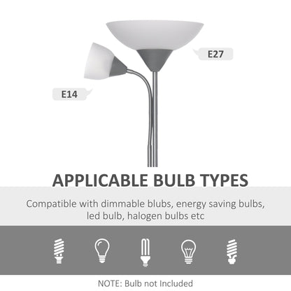 Silver tone mother and child floor lamp with E27 and E14 bulb fittings