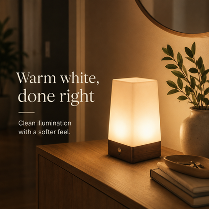 Motion sensor table lamp with warm white illumination