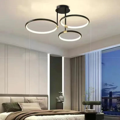 Black three-ring LED semi-flush ceiling light