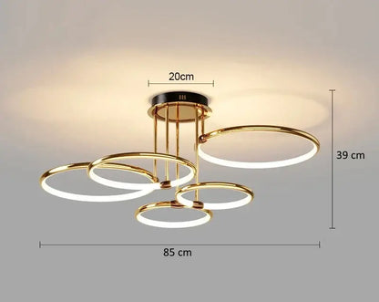 Five-ring LED ceiling light, 85 cm width and 39 cm height