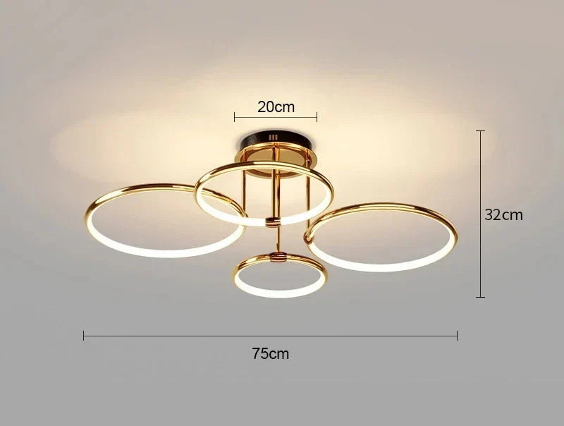 Four-ring LED ceiling light, 75 cm width and 32 cm height