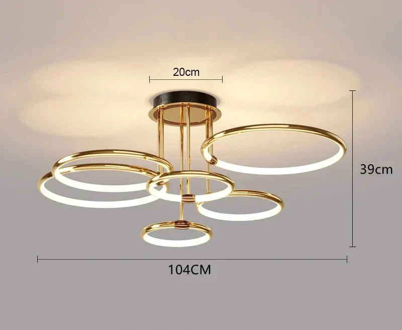 Six-ring LED ceiling light, 104 cm width and 39 cm height