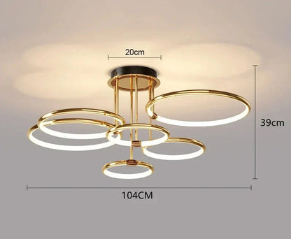 Six-ring LED ceiling light, 104 cm width and 39 cm height