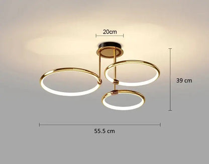 Three-ring LED ceiling light, 55.5 cm width and 39 cm height