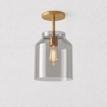 Smoke glass ceiling light with brass stem