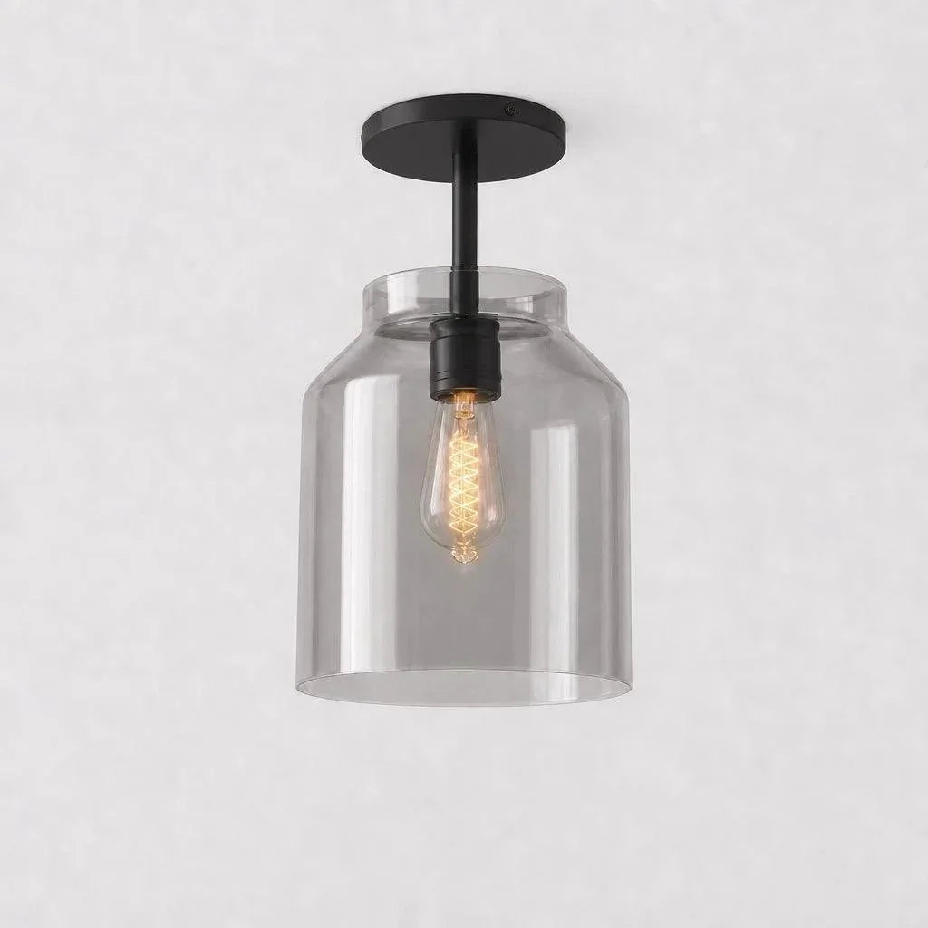 Smoke glass ceiling light with dark stem