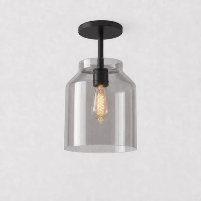 Smoke glass ceiling light with dark stem