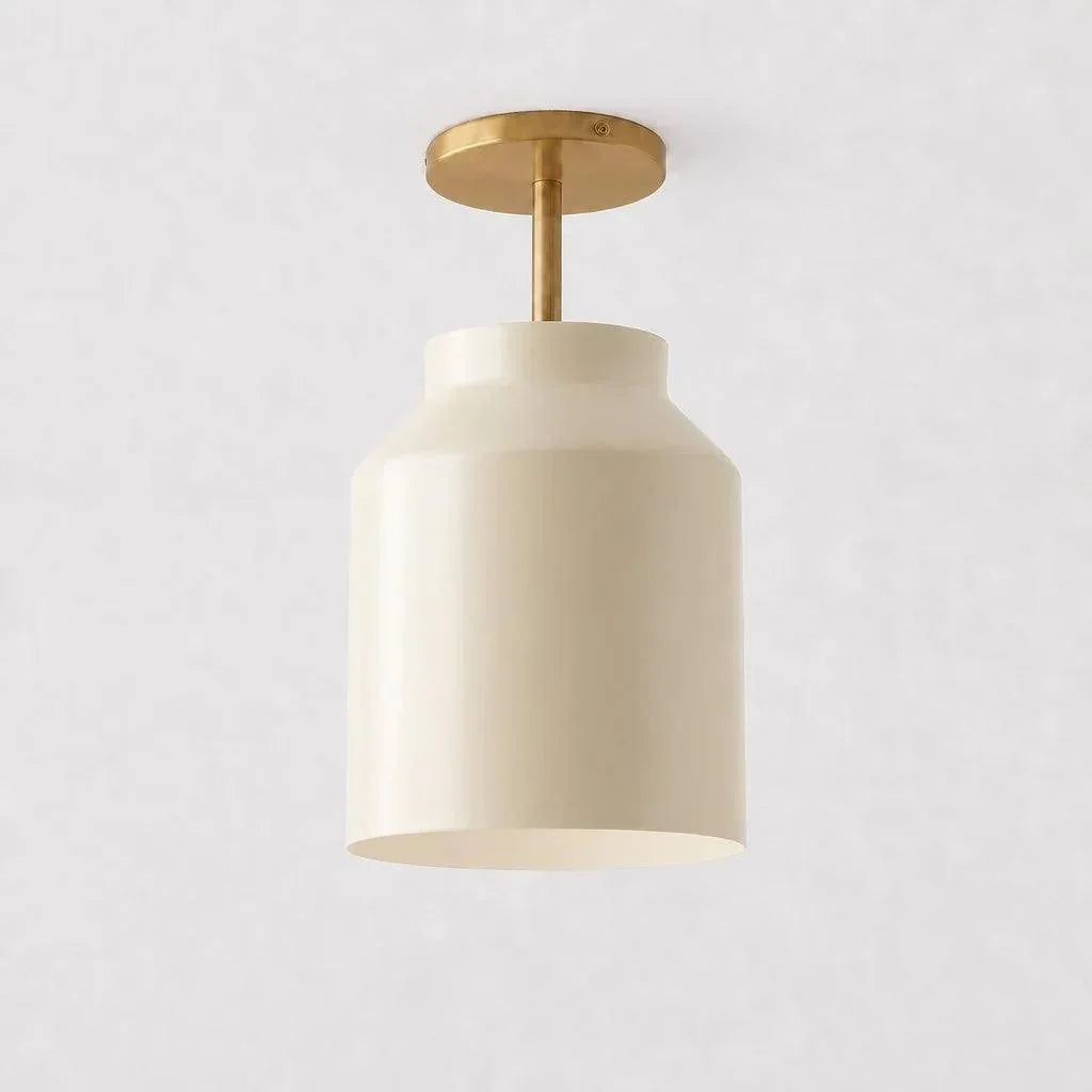 Ivory shade ceiling light with brass stem