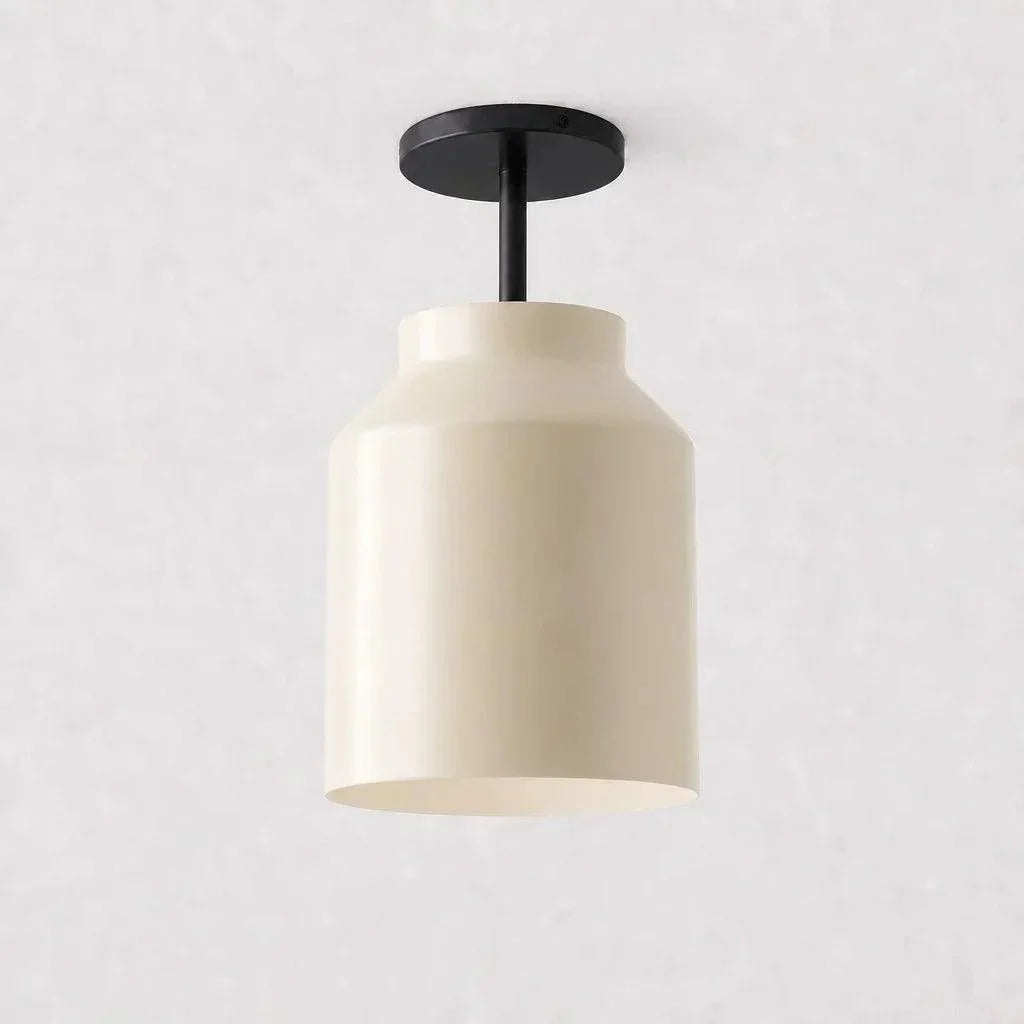 Ivory shade ceiling light with dark hardware