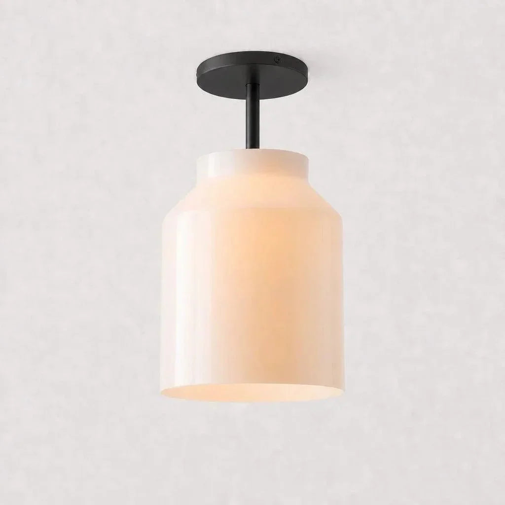 Milk glass ceiling light with dark bronze stem