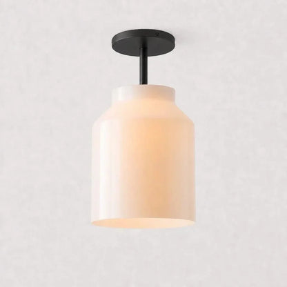 Milk glass ceiling light with dark bronze stem