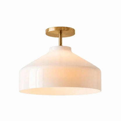 Wide milk glass ceiling light with brass ceiling plate