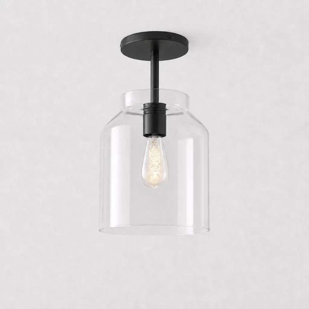 Clear glass ceiling light with dark bronze stem