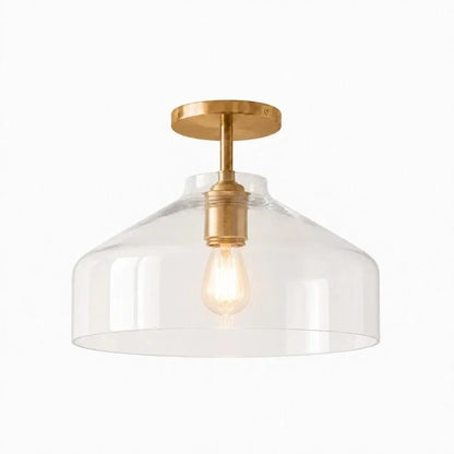 Wide clear glass ceiling light with brass hardware