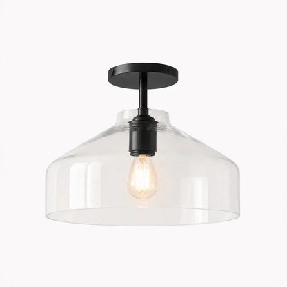 Wide clear glass ceiling light with dark hardware