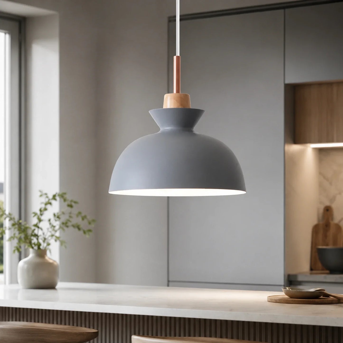 Modern Wood and Iron Pendant Light