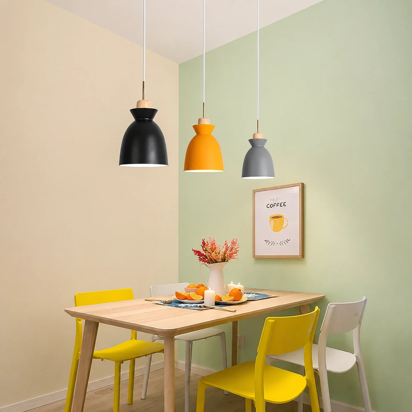 Modern Wood and Iron Pendant Light