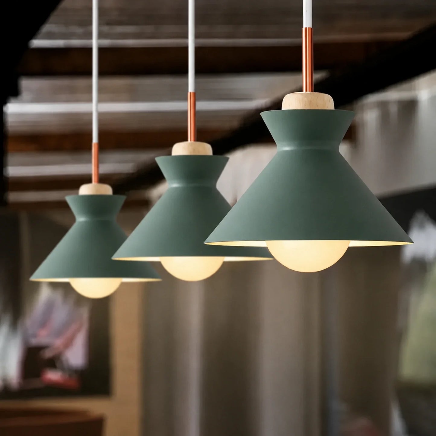 Modern Wood and Iron Pendant Light