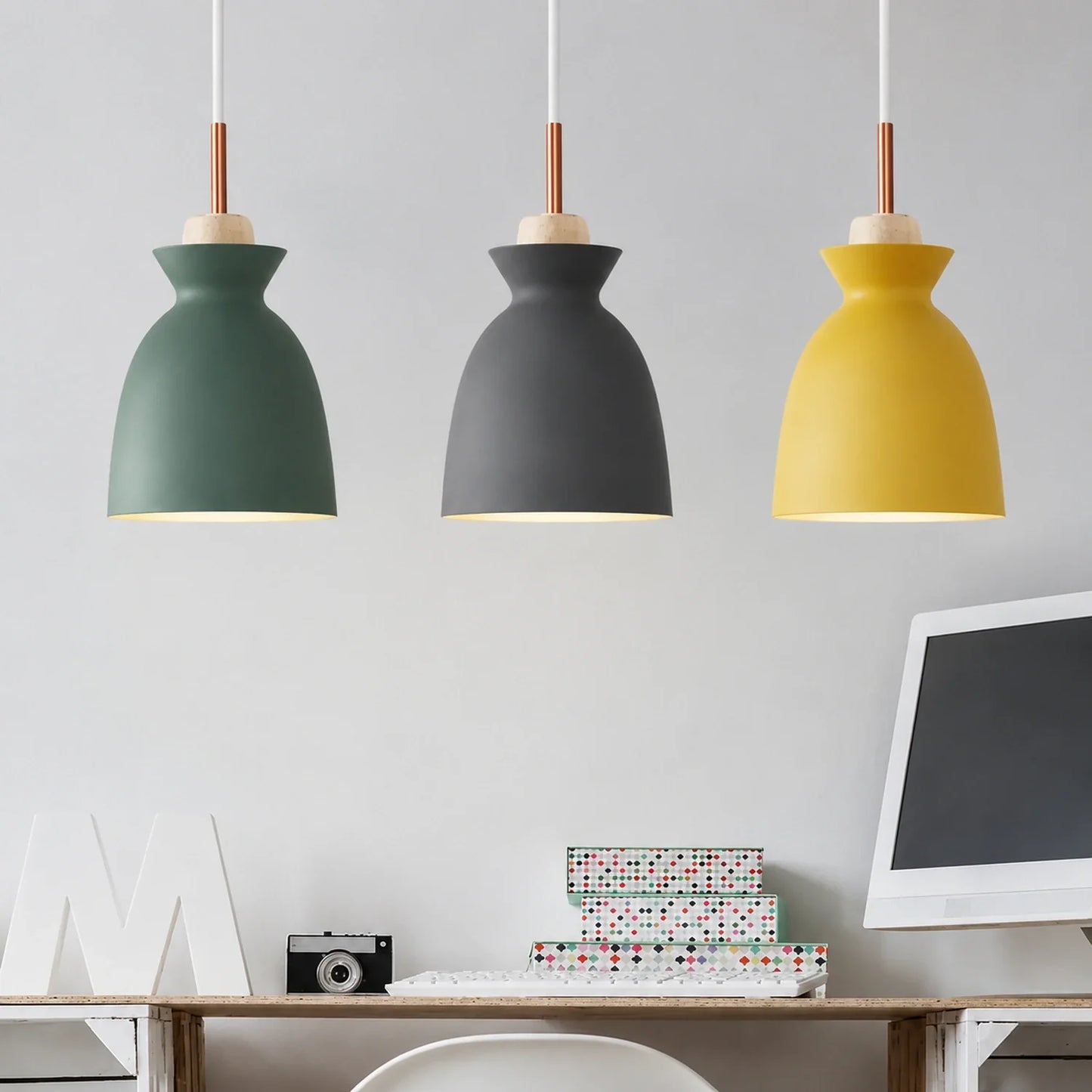 Modern Wood and Iron Pendant Light