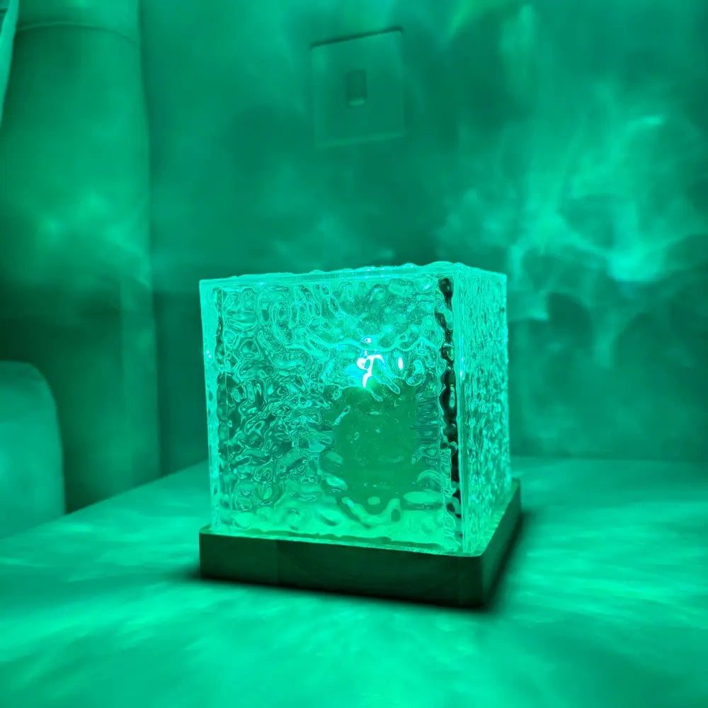 Acrylic cube lamp glowing green