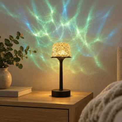 Northern lights projector lamp casting green and blue light