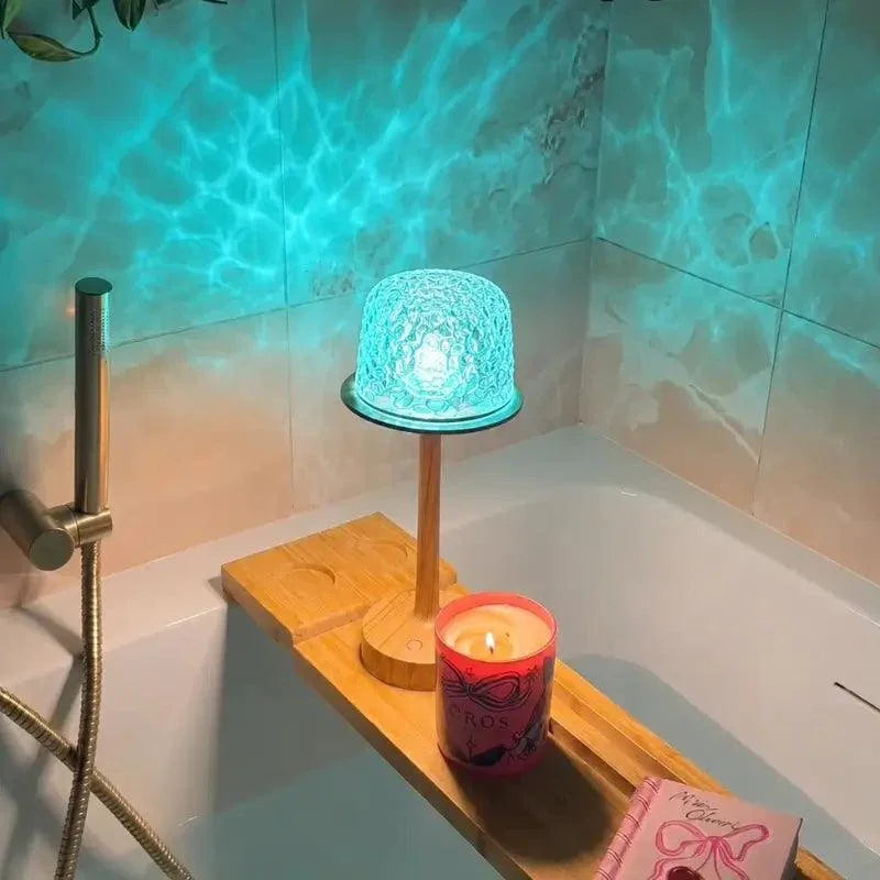 Blue projection from a northern lights table lamp