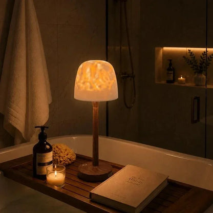 Shaded ambient table lamp with a warm glow