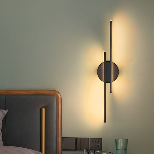 Offset Dual-Bar LED Wall Light with Round Backplate — product view 1