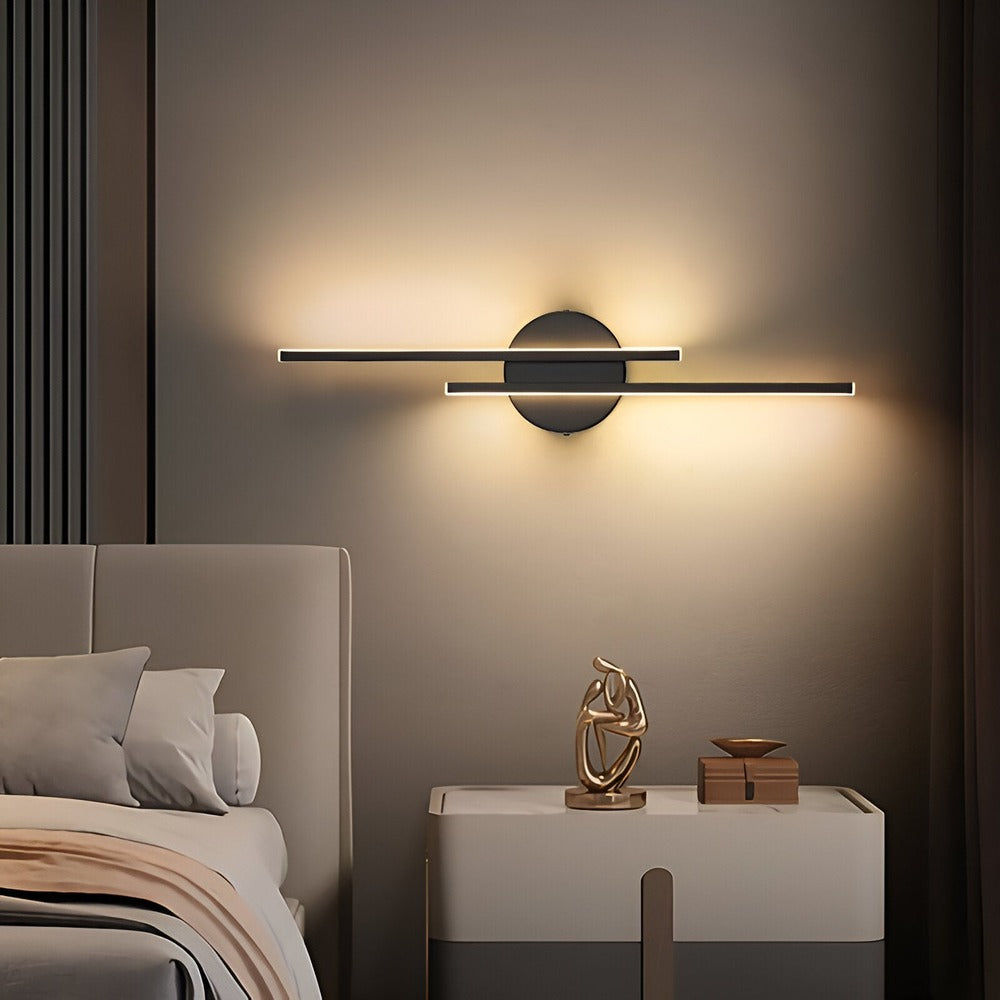 Offset Dual-Bar LED Wall Light with Round Backplate — product view 3