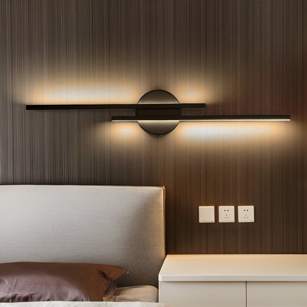 Offset Dual-Bar LED Wall Light with Round Backplate — product view 4