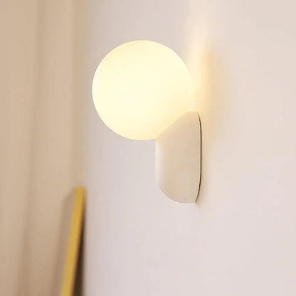 White globe wall light viewed from the side